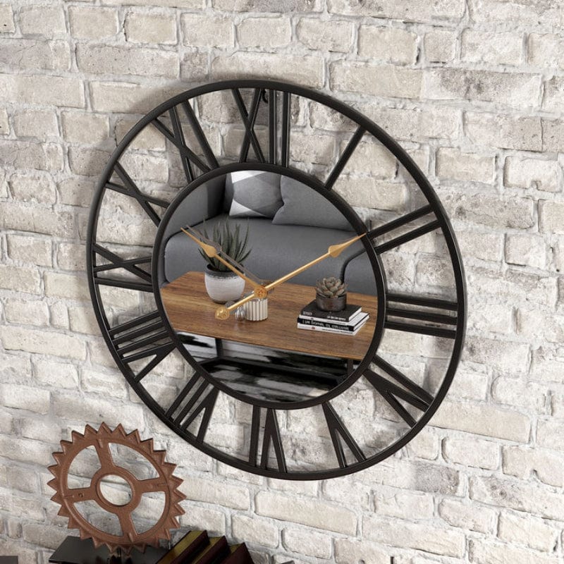 Romerske tal Miorror Vægur - Metal - Vægkunst - Moderne - Ø39 cm