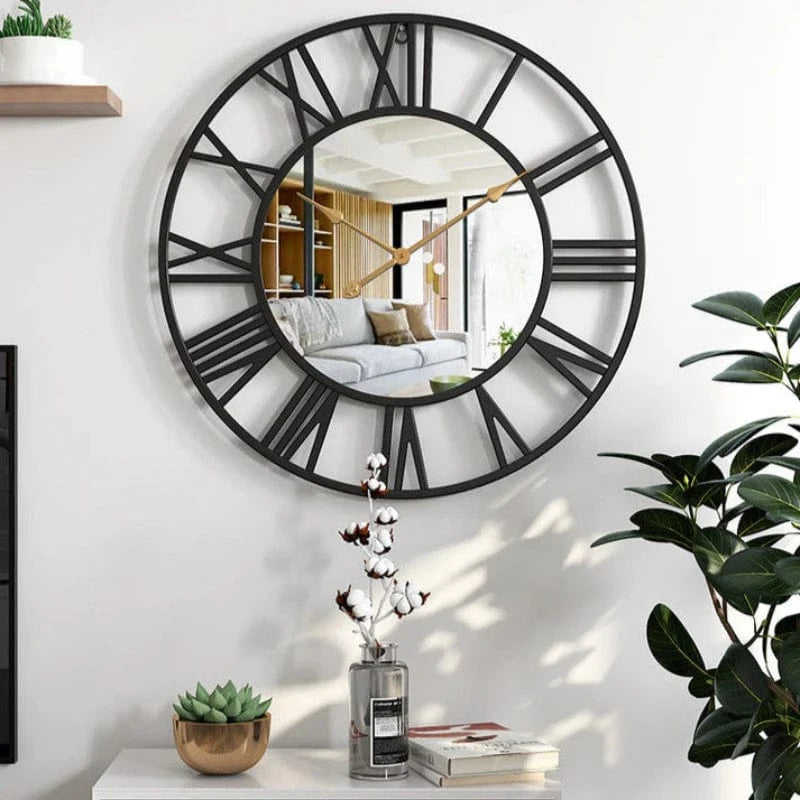 Romerske tal Miorror Vægur - Metal - Vægkunst - Moderne - Ø39 cm
