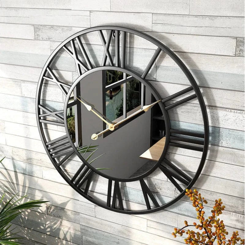 Romerske tal Miorror Vægur - Metal - Vægkunst - Moderne - Ø39 cm