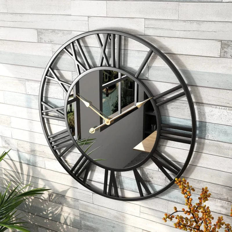 Romerske tal Miorror Vægur - Metal - Vægkunst - Moderne - Ø39 cm