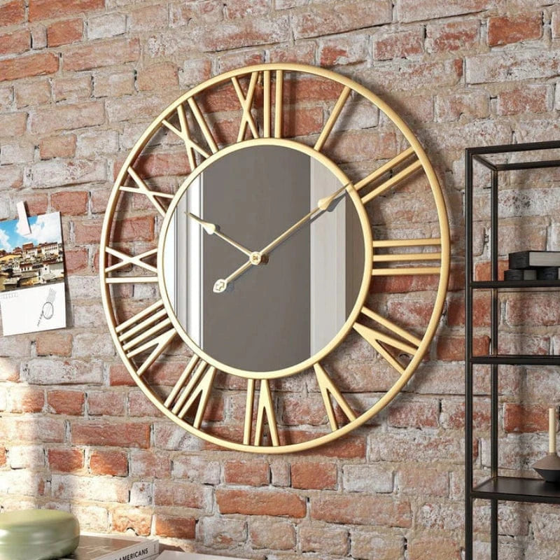 Romerske tal Miorror Vægur - Metal - Vægkunst - Moderne - Ø39 cm
