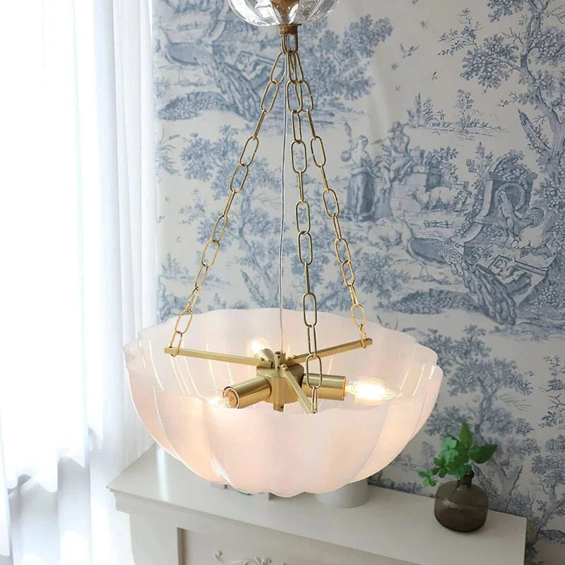 Rosehill Blomst Kurv Lysekrone - Glas - E14 Pære - Guldkæde - 40cm
