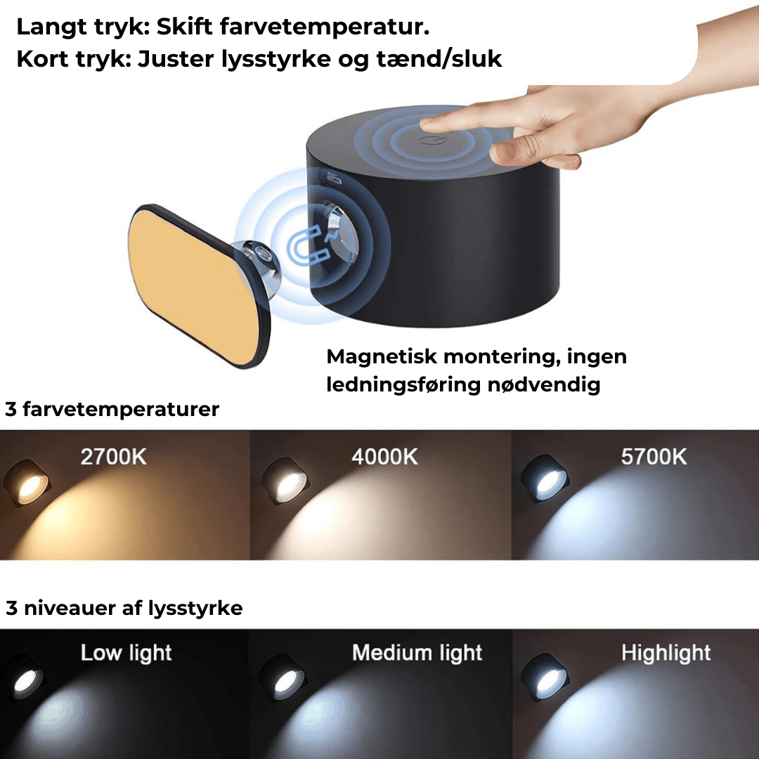 Trådløs 360° Væglampe - LED - Dæmpbar - Genopladelig - Belysning