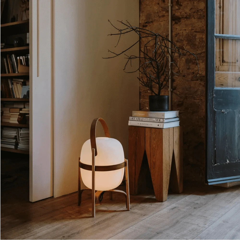 Træramme Ovalt Glas Bordlampe - Bærbar - Gulvlampe - Lanterne