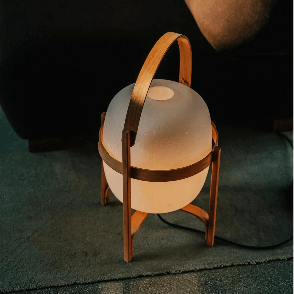 Træramme Ovalt Glas Bordlampe - Bærbar - Gulvlampe - Lanterne