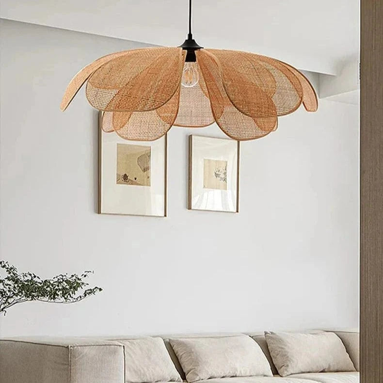 Vævet Blomst Pendel Lampe - Rattan - Wabi Sabi - Japandi Style
