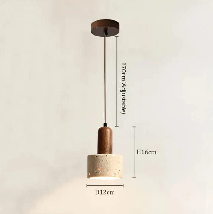 Wabi Sabi Travertine Sten Pendellampe - Rund - Japandi - Træ