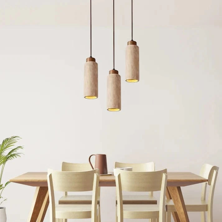 Wabi Sabi Træ Sten Rør Pendel Lampe - Travertine - Hængende