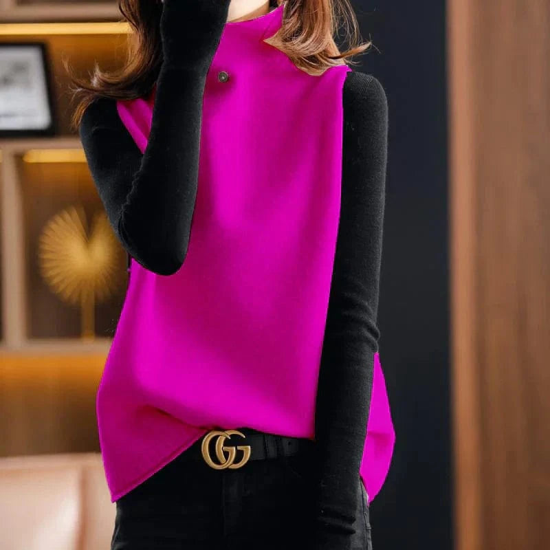 Ærmeløs Uldtrøje Dame - Trøjer Dame - Rullekrave Dame - Strikket Trøje - Sweater Vest Sweaters Danmarkmode.dk