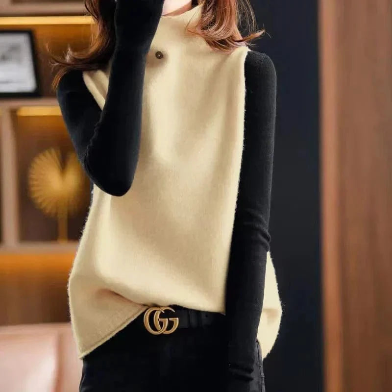 Ærmeløs Uldtrøje Dame - Trøjer Dame - Rullekrave Dame - Strikket Trøje - Sweater Vest Sweaters Danmarkmode.dk