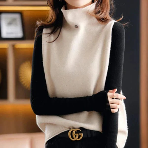 Ærmeløs Uldtrøje Dame - Trøjer Dame - Rullekrave Dame - Strikket Trøje - Sweater Vest Sweaters Danmarkmode.dk