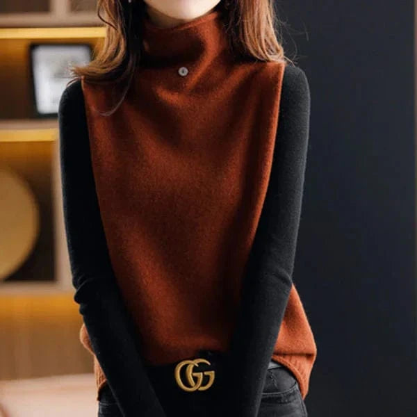 Ærmeløs Uldtrøje Dame - Trøjer Dame - Rullekrave Dame - Strikket Trøje - Sweater Vest Sweaters Danmarkmode.dk