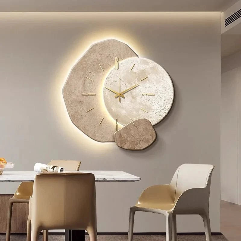 Æstetisk Sten Måne Vægur - Boligindretning - Vægur med Tal - Væglampe Wall Clock Danmarkmode.dk