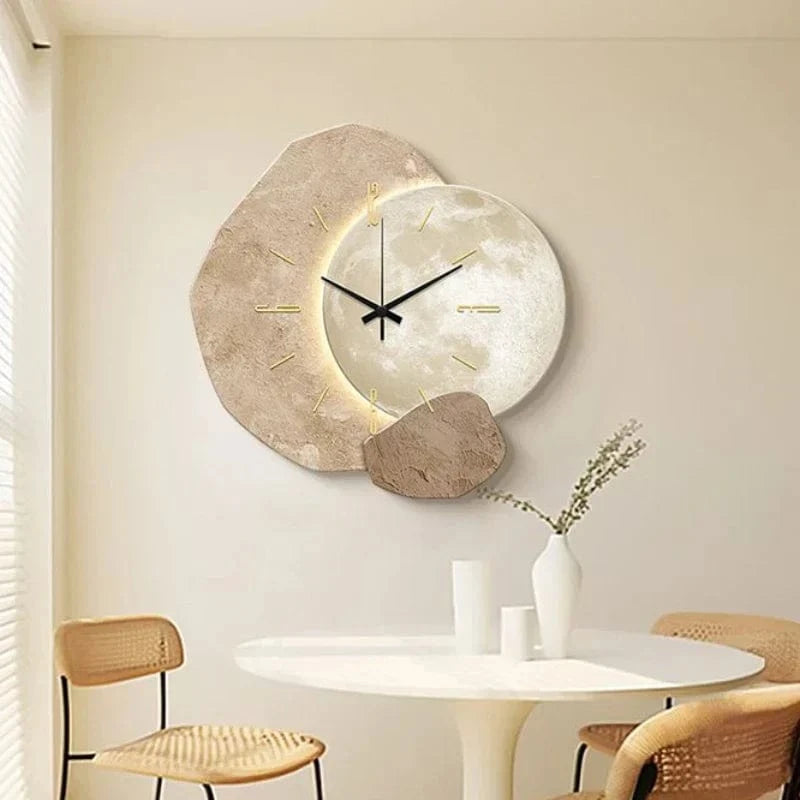 Æstetisk Sten Måne Vægur - Boligindretning - Vægur med Tal - Væglampe Wall Clock Danmarkmode.dk