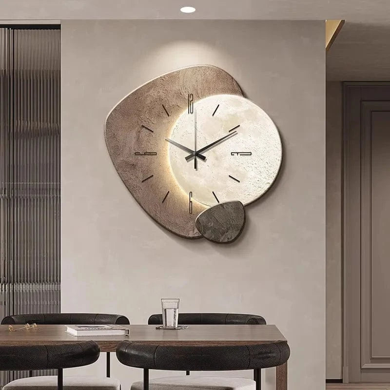 Æstetisk Sten Måne Vægur - Boligindretning - Vægur med Tal - Væglampe Wall Clock Danmarkmode.dk