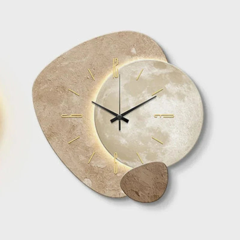 Æstetisk Sten Måne Vægur - Boligindretning - Vægur med Tal - Væglampe Wall Clock Danmarkmode.dk