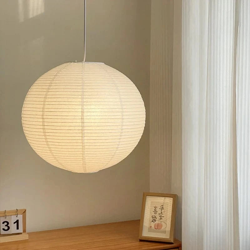 Akari Sfærisk Rispapirlampe - Pendellampe - Japandi Style - E27 LED Pære Ceiling Light Fixtures Danmarkmode.dk