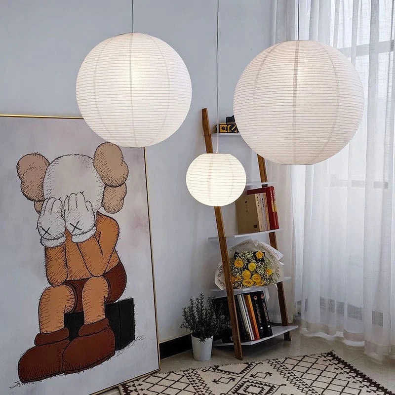 Akari Sfærisk Rispapirlampe - Pendellampe - Japandi Style - E27 LED Pære Ceiling Light Fixtures Danmarkmode.dk