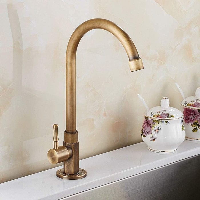 Antik Massiv Messing Køkkenarmatur - Blandingsbatteri - Svanehals Kitchen Sink Faucets Danmarkmode.dk