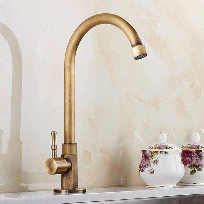 Antik Massiv Messing Køkkenarmatur - Blandingsbatteri - Svanehals Kitchen Sink Faucets Danmarkmode.dk