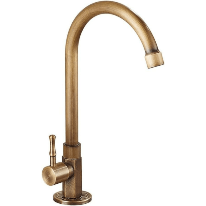 Antik Massiv Messing Køkkenarmatur - Blandingsbatteri - Svanehals Kitchen Sink Faucets Danmarkmode.dk