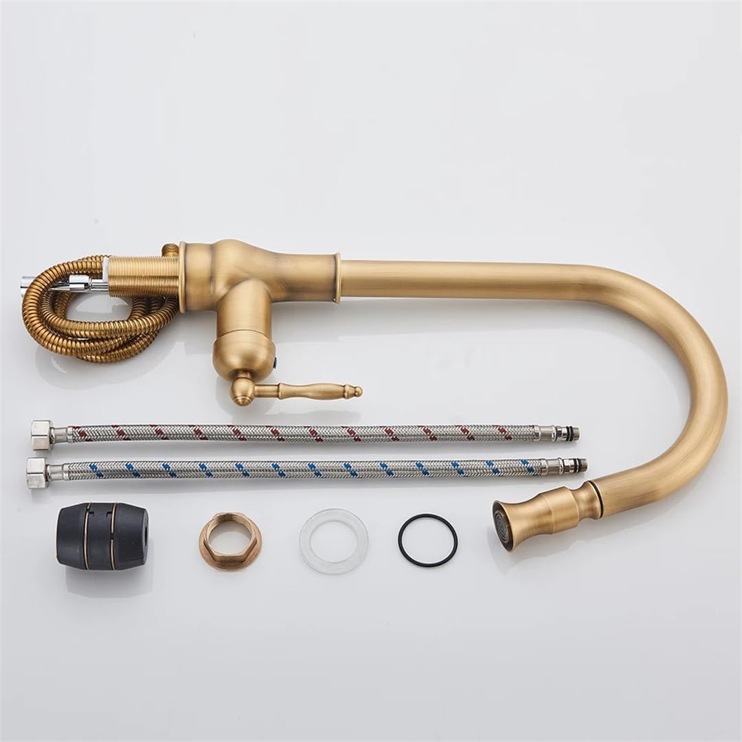 Antik Messing Køkkenarmatur - Blandingsbatteri Køkken - Swivel - Fleksibel Kitchen Sink Faucets Danmarkmode.dk