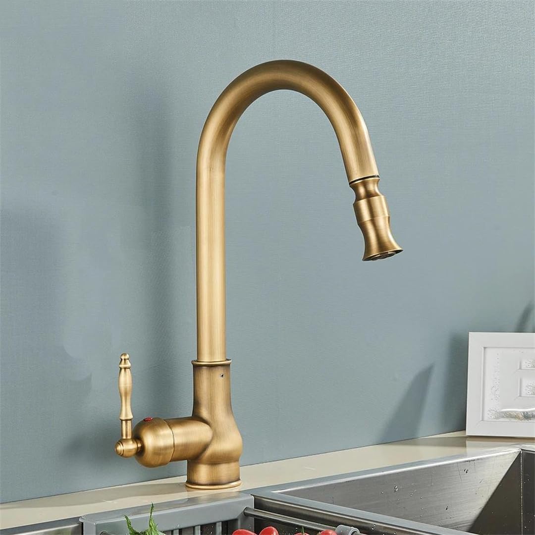 Antik Messing Køkkenarmatur - Blandingsbatteri Køkken - Swivel - Fleksibel Kitchen Sink Faucets Danmarkmode.dk