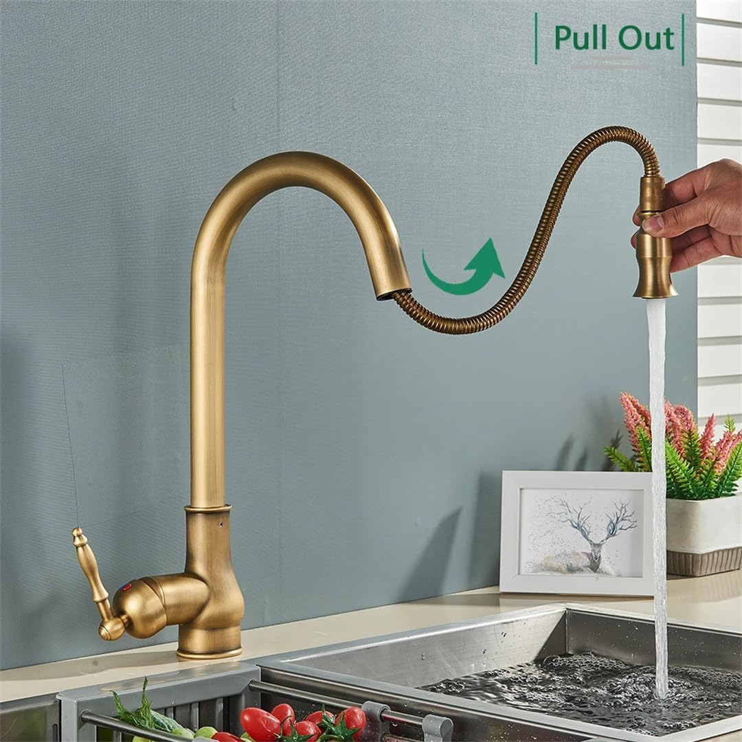 Antik Messing Køkkenarmatur - Blandingsbatteri Køkken - Swivel - Fleksibel Kitchen Sink Faucets Danmarkmode.dk