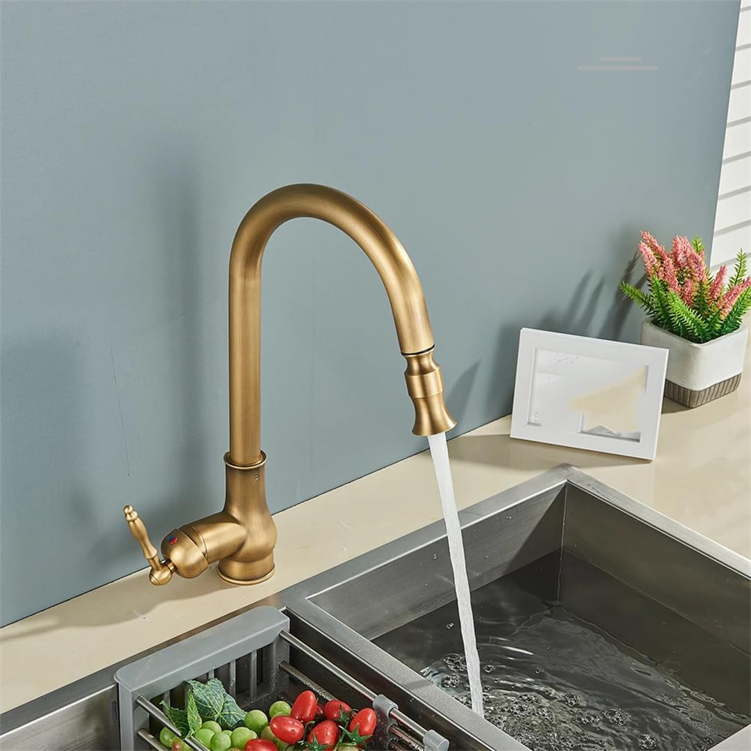 Antik Messing Køkkenarmatur - Blandingsbatteri Køkken - Swivel - Fleksibel Kitchen Sink Faucets Danmarkmode.dk