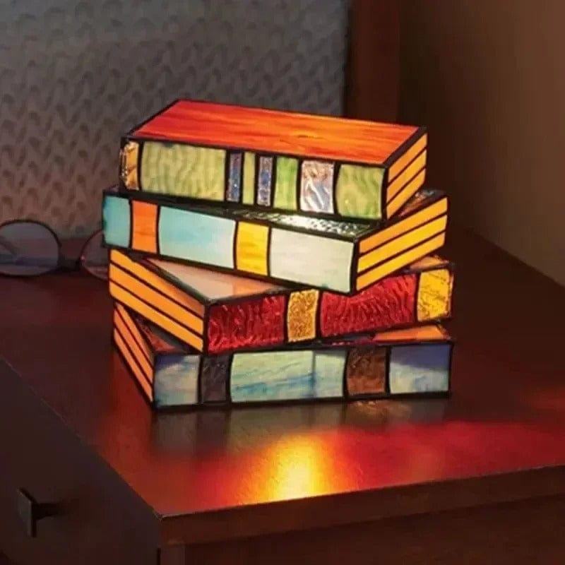 Art Deco Stablede Bøger Skrivebordslampe - Farvet Glas - E27 Pære - 15W Desk Lamps Danmarkmode.dk