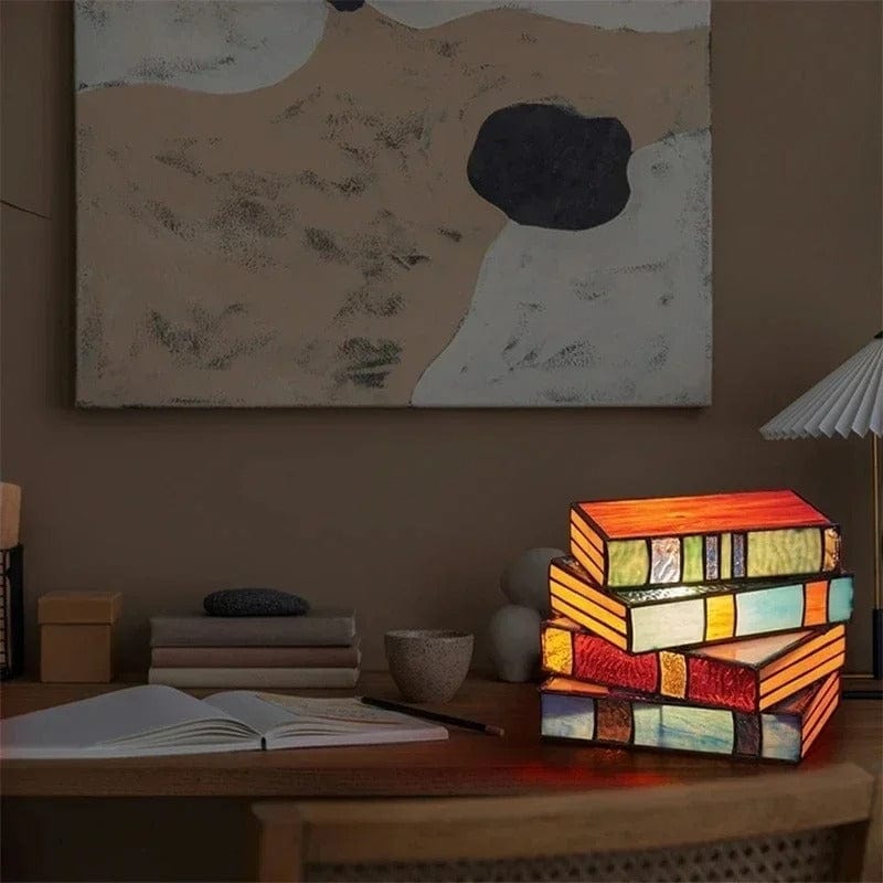 Art Deco Stablede Bøger Skrivebordslampe - Farvet Glas - E27 Pære - 15W Desk Lamps Danmarkmode.dk