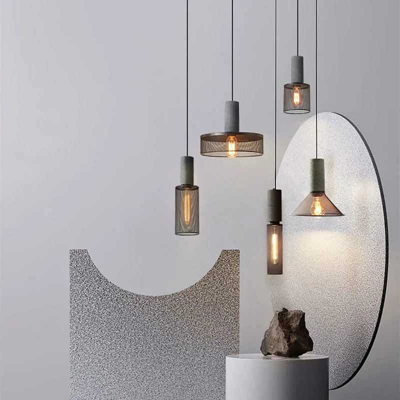 Beton Industriel Pendel Lampe - Metalnet - Hængende - LED Ceiling Light Fixtures Danmarkmode.dk
