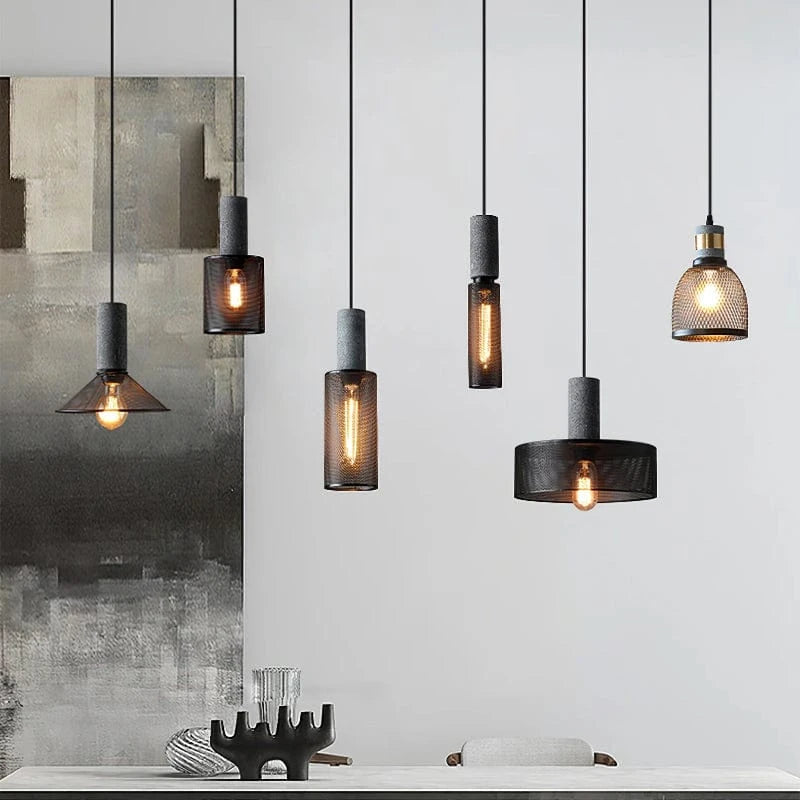 Beton Industriel Pendel Lampe - Metalnet - Hængende - LED Ceiling Light Fixtures Danmarkmode.dk