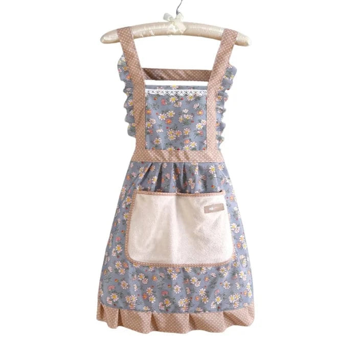 Chic Boho Blomster Køkken Forklæde - Canvas - Flæser - Vandtæt Aprons Danmarkmode.dk