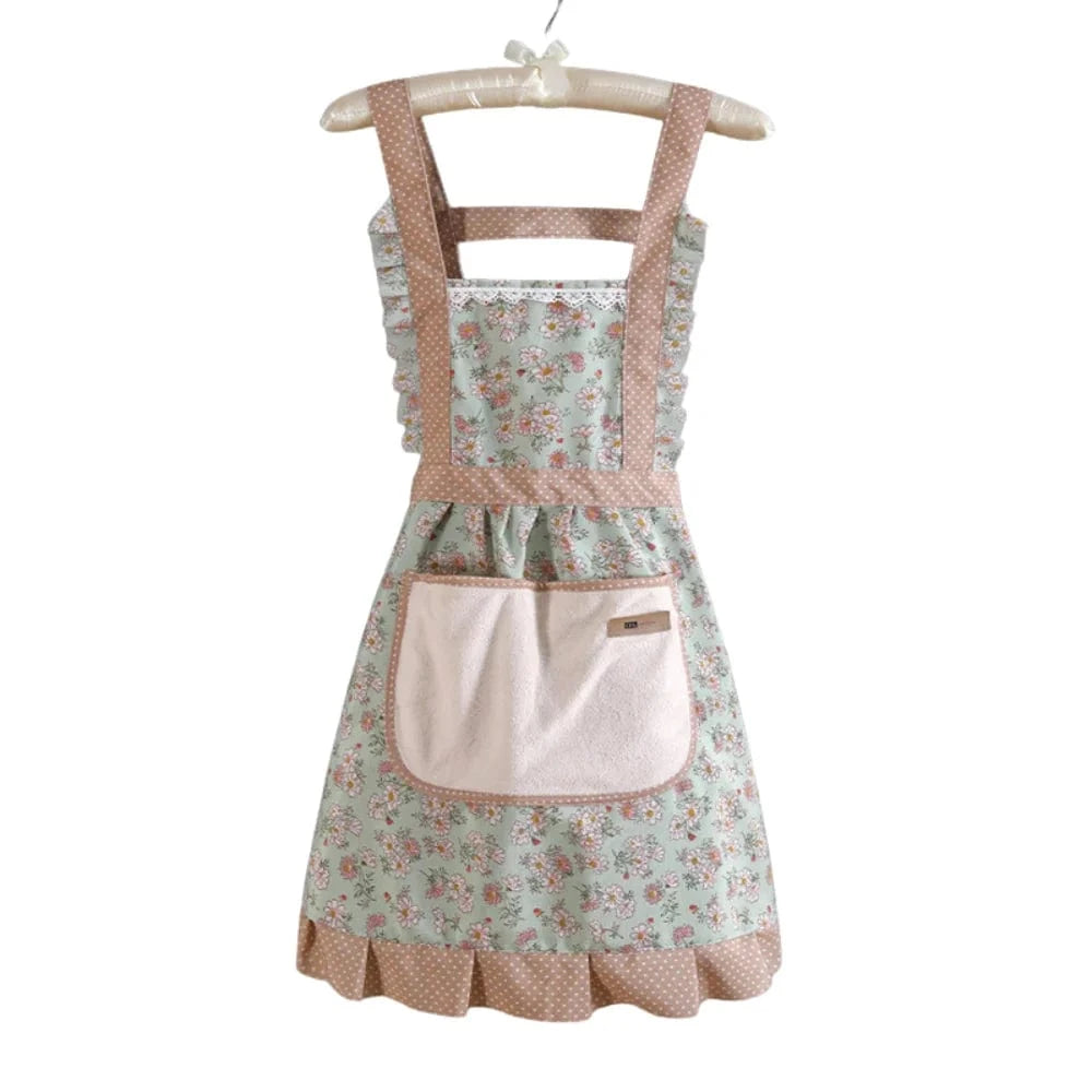 Chic Boho Blomster Køkken Forklæde - Canvas - Flæser - Vandtæt Aprons Danmarkmode.dk
