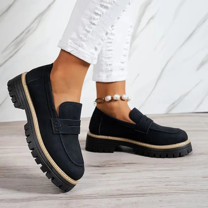 Chunky Sål Ortopædisk Penny Loafers - Kvinder - Ruskind - Slip On Loafers Danmarkmode.dk