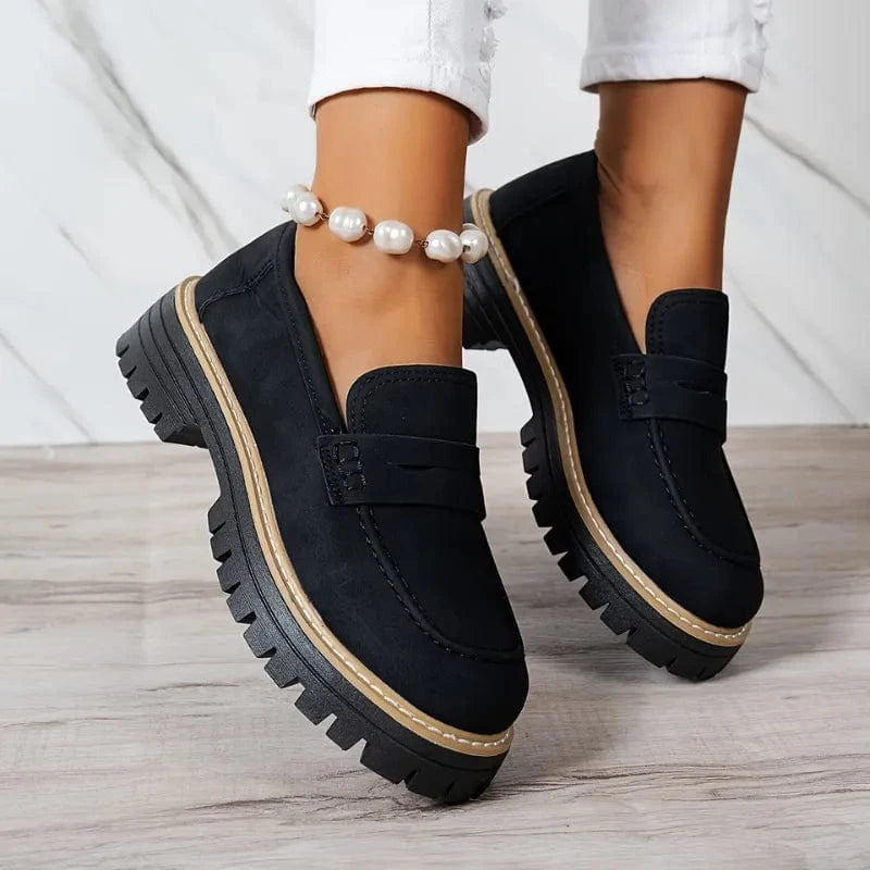 Chunky Sål Ortopædisk Penny Loafers - Kvinder - Ruskind - Slip On Loafers Danmarkmode.dk
