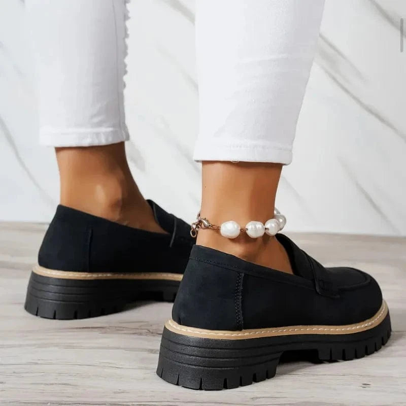 Chunky Sål Ortopædisk Penny Loafers - Kvinder - Ruskind - Slip On Loafers Danmarkmode.dk