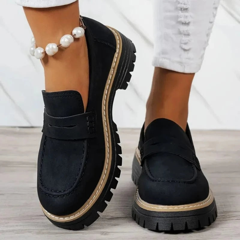Chunky Sål Ortopædisk Penny Loafers - Kvinder - Ruskind - Slip On Loafers Danmarkmode.dk