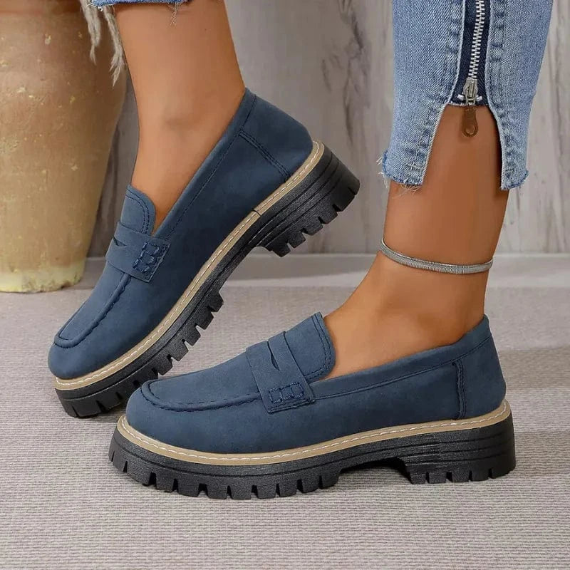 Chunky Sål Ortopædisk Penny Loafers - Kvinder - Ruskind - Slip On Loafers Danmarkmode.dk