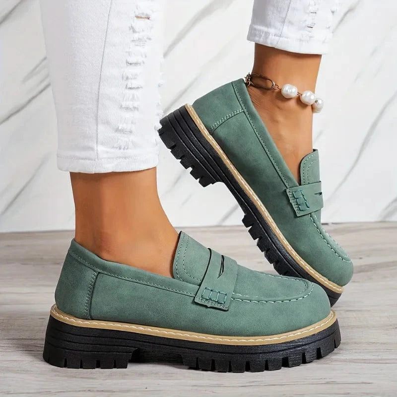 Chunky Sål Ortopædisk Penny Loafers - Kvinder - Ruskind - Slip On Loafers Danmarkmode.dk