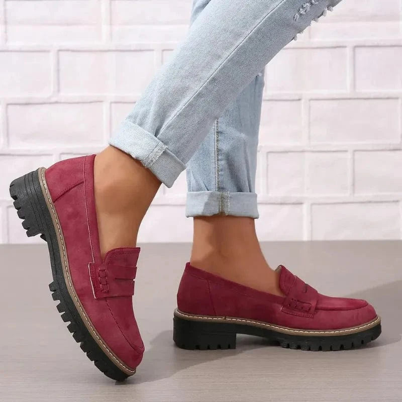 Chunky Sål Ortopædisk Penny Loafers - Kvinder - Ruskind - Slip On Loafers Danmarkmode.dk