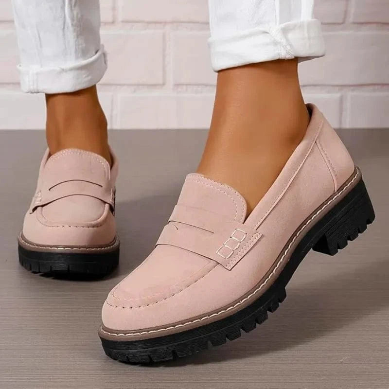Chunky Sål Ortopædisk Penny Loafers - Kvinder - Ruskind - Slip On Loafers Danmarkmode.dk