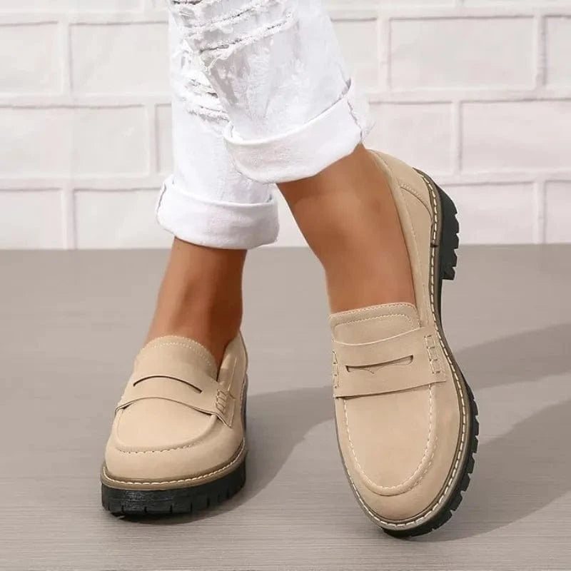 Chunky Sål Ortopædisk Penny Loafers - Kvinder - Ruskind - Slip On Loafers Danmarkmode.dk