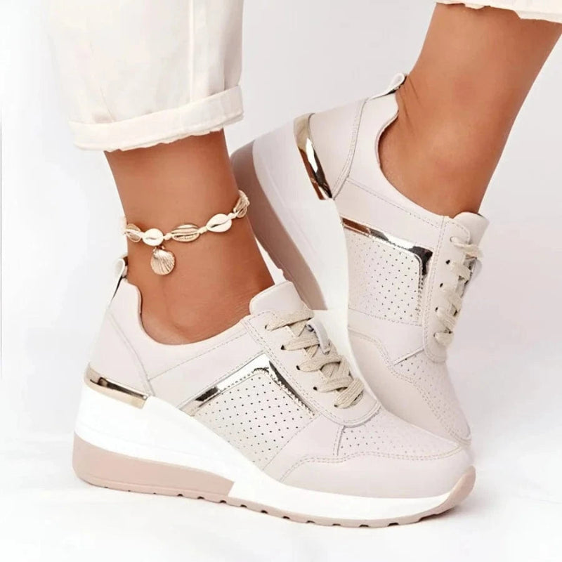 Chunky Stilfuld Ortopædiske Sko Dame - Lace-Up - Komfortabel - PU Læder Sneakers Danmarkmode.dk
