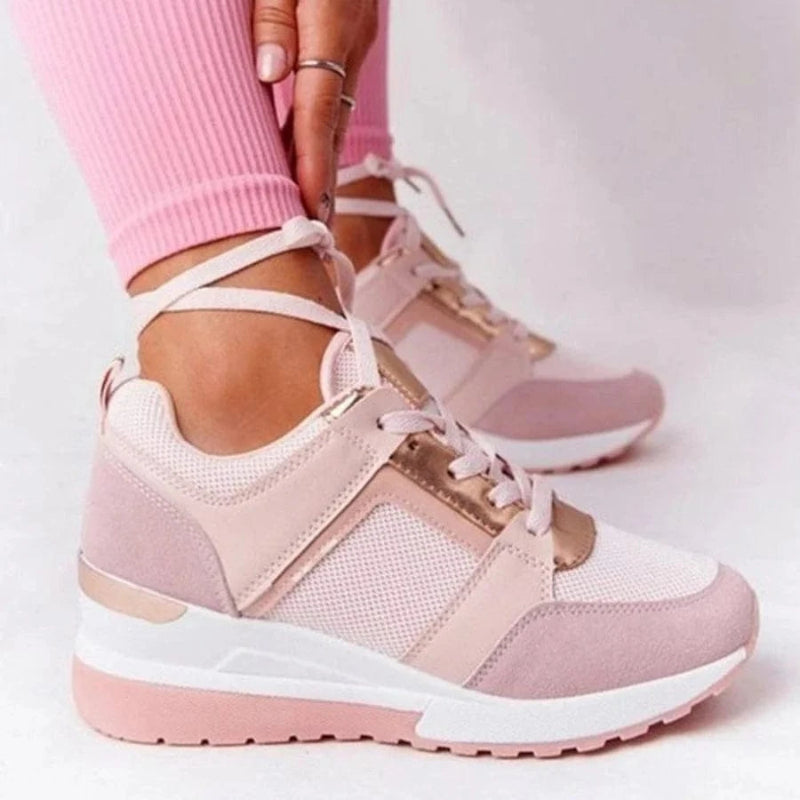 Chunky Stilfuld Ortopædiske Sko Dame - Lace-Up - Komfortabel - PU Læder Sneakers Danmarkmode.dk