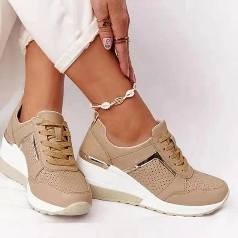 Chunky Stilfuld Ortopædiske Sko Dame - Lace-Up - Komfortabel - PU Læder Sneakers Danmarkmode.dk