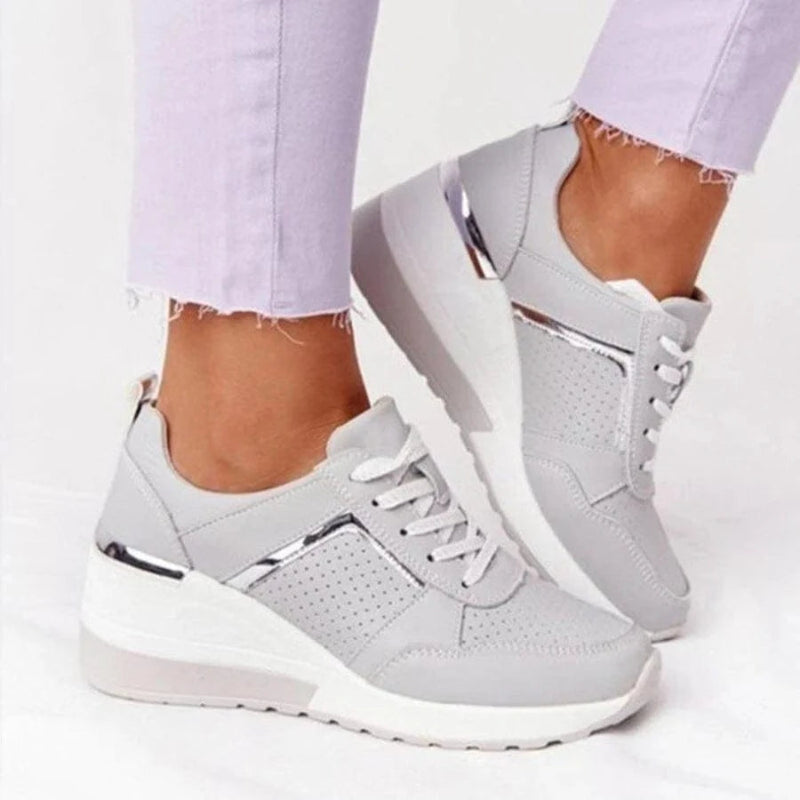 Chunky Stilfuld Ortopædiske Sko Dame - Lace-Up - Komfortabel - PU Læder Sneakers Danmarkmode.dk