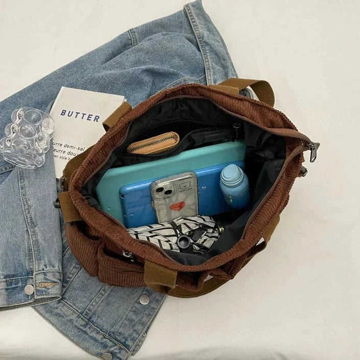 Corduroy Crossbody Taske Dame - Skuldertaske - Rejsetaske - Letvægt Shoulder Bags Danmarkmode.dk