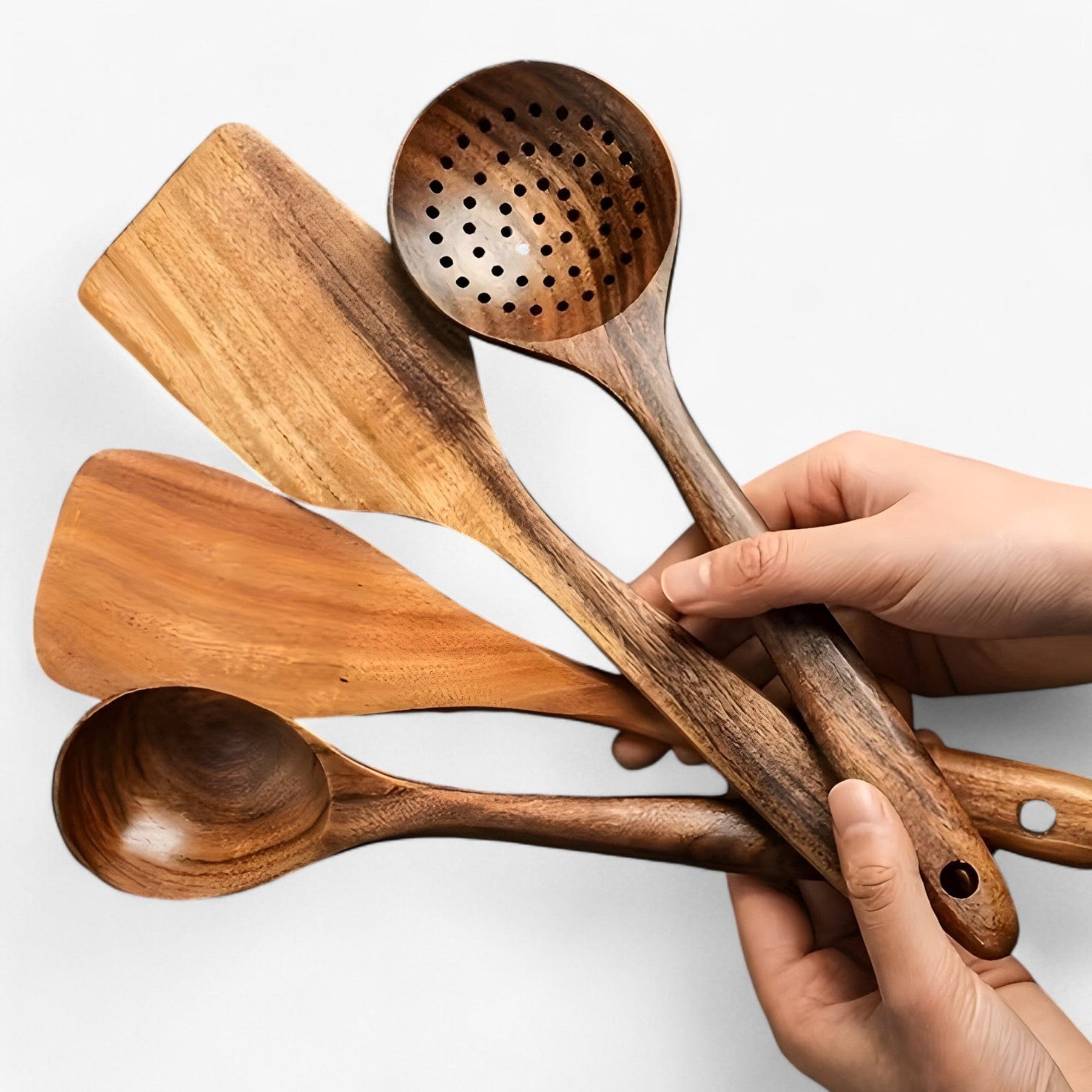 EcoWood 11-delt holdbart køkkenredskabssæt i træ - miljøvenligt, stilfuldt, hjem, madlavning, naturligt, multifunktionelt Wooden Kitchen Set Danmarkmode.dk